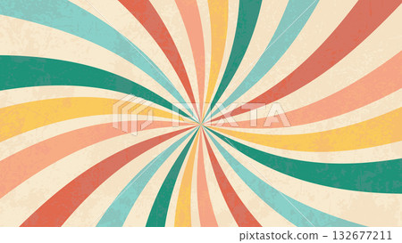Sunburst Retro Background Groovy Starburst Pattern with Grunge Texture.Vector Illustration 132677211