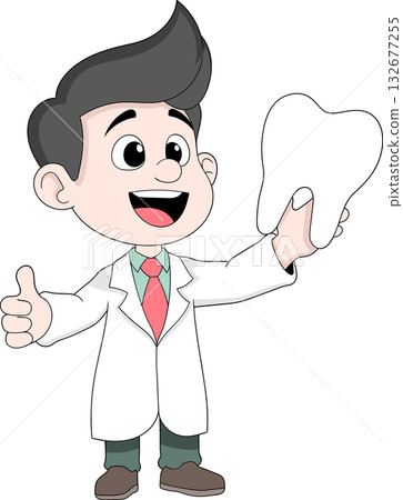 Friendly Dentist Holding Healthy Tooth Model Dental Care Vector Illustration 132677255