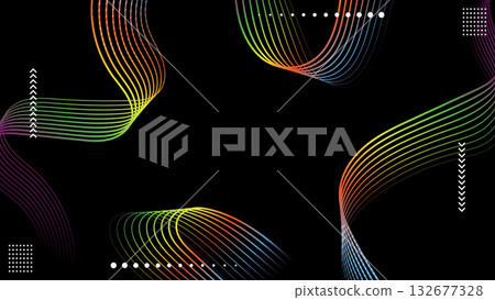Abstract Gradient Lines Waves Undulate Isolated on Black Background Dynamic Futuristic Design.Vector Illustration 132677328