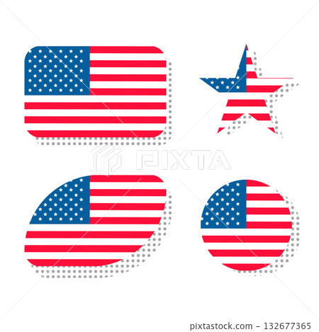USA Flag Badge Symbol Collection in Different Shapes. Vector Illustration 132677365