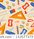 Seamless Pattern School Materials Isolated on Beige Background Back to School.Vector Illustration Seamless Pattern School Materials Isolated on Beige Background Back to School.Vector Illustration 132677374