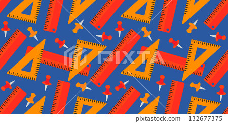 Seamless Pattern School Materials Isolated on Blue Background Back to School. Vector Illustration Seamless Pattern School Materials Isolated on Blue Background Back to School. Vector Illustration 132677375