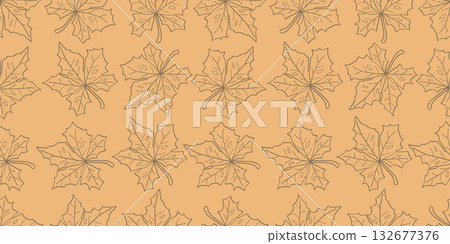 Seamless Pattern Maple Leaves Hand Drawn Isolated on Brown Background Autumn Season.Vector Illustration Seamless Pattern Maple Leaves Hand Drawn Isolated on Brown Background Autumn Season.Vector Illustration 132677376