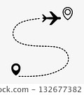 Plane Route Icon with Dashed Line and Map Pin Markers. Vector Illustration Plane Route Icon with Dashed Line and Map Pin Markers. Vector Illustration 132677382