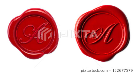 Elegant texture red wax seal with detailed script letter 'A' monogram, isolated on transparent background for invitations and branding Elegant texture red wax seal with detailed script letter 'A' monogram, isolated on transparent background for invitations and branding 132677579