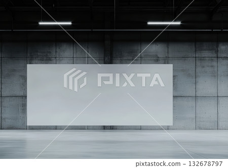 Empty gallery space with concrete walls and bright lights 132678797