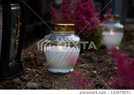 Day of the dead. Cemetery Candles. Candlelit Memorial 132679071