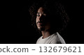 Young african-american man with curly hair posing in studio with black background 132679621