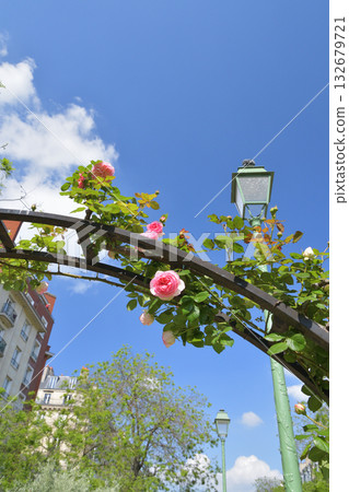 Roses blooming under the arches of the Promenade Pereire in Paris, France (Photo taken on May 8, 2022) 132679721