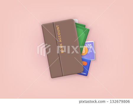 Bank account opening concept. Internet banking, online purchasing and transaction, electronic funds transfers. 3D Vector Illustrations. Bank account opening concept. Internet banking, online purchasing and transaction, electronic funds transfers. 3D Vector Illustrations. 132679806