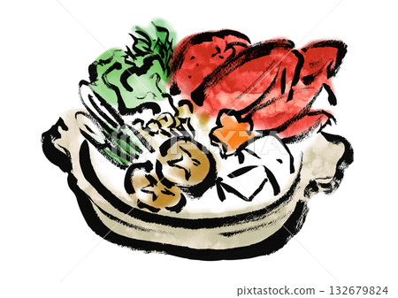 Crab hotpot Japanese style brush drawing illustration Crab hotpot Japanese style brush drawing illustration 132679824