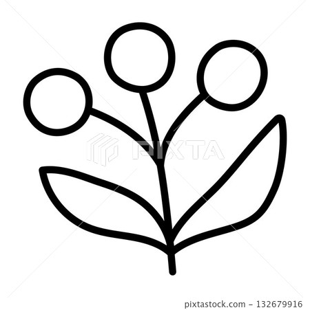 Vector black and white twig with berries. Cute funny line illustration of new year symbol. Christmas, autumn or spring garden picture or coloring page for decorations or design. Vector black and white twig with berries. Cute funny line illustration of new year symbol. Christmas, autumn or spring garden picture or coloring page for decorations or design. 132679916