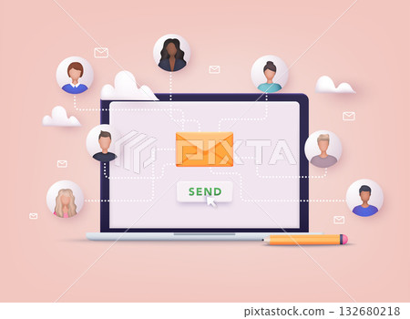 Running email campaign, email advertising, direct digital marketing. 3D Vector Illustrations. 132680218