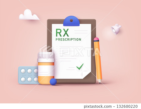 RX medical prescription drug vector illustration. Doctors and pills. Vector rx prescription. 3D Web Vector Illustrations. RX medical prescription drug vector illustration. Doctors and pills. Vector rx prescription. 3D Web Vector Illustrations. 132680220