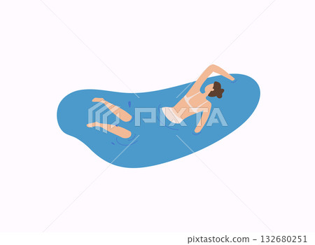 Woman relaxing on a rubber ring in the sea. 132680251