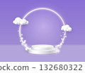 Scene with geometric forms. White podium and product display background 3d rendered geometric shape sky cloud. Scene with geometric forms. White podium and product display background 3d rendered geometric shape sky cloud. 132680322