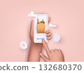 Online grocery shopping. elivery service. Online ordering of food, grocery delivery, e-commerce. 3D Vector Illustrations. Online grocery shopping. elivery service. Online ordering of food, grocery delivery, e-commerce. 3D Vector Illustrations. 132680370