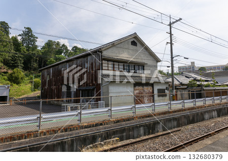 Old warehouse along the railroad tracks 132680379