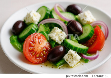 Classic Greek Salad with Feta and Olives 132680389