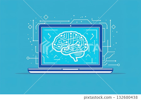 Laptop With a Digital Brain on Screen Representing Artificial Intelligence and Modern Technology 132680438