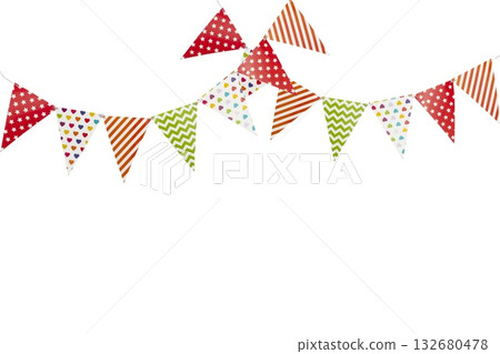 A carnival garland with multicolored flags on a white background. A carnival garland with multicolored flags on a white background. 132680478
