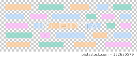 Set of colorful washi tapes in pastel shades. Decorative paper tape strips for scrapbooks, and craft design. Realistic vector adhesive tape collection on white background. 132680579