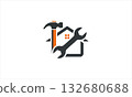 Home repair and renovation logo with hammer and wrench isolated on white background 132680688