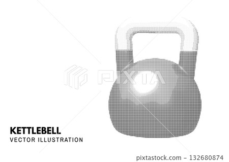 Halftone kettlebell dots style icon. Fitness kettlebell. Sport equipment for exercise with weights, workout. Vector illustration. Circle halftone shape kettlebell Halftone kettlebell dots style icon. Fitness kettlebell. Sport equipment for exercise with weights, workout. Vector illustration. Circle halftone shape kettlebell 132680874