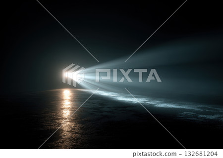 A bright beam of light in pitch darkness. 132681204