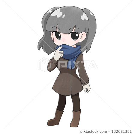 女孩用圍巾摀住嘴 4 女孩用圍巾摀住嘴 4 132681391