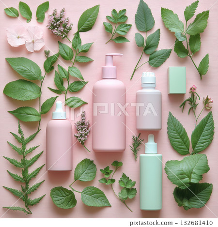 Spotlight on Hypoallergenic Skincare Brands You Can Trust. Set of pink cosmetic bottles and jars surrounded by green leaves and small flowers on soft green background. Spotlight on Hypoallergenic Skincare Brands You Can Trust. Set of pink cosmetic bottles and jars surrounded by green leaves and small flowers on soft green background. 132681410