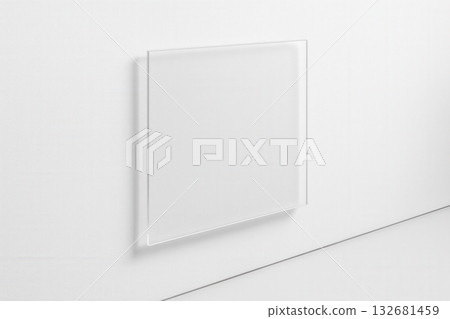 Clear Acrylic Sign Panel On White Wall With Soft Shadow 132681459
