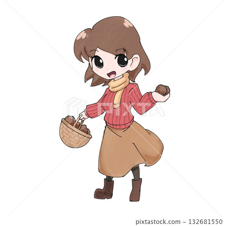 女孩採摘栗子 1 女孩採摘栗子 1 132681550