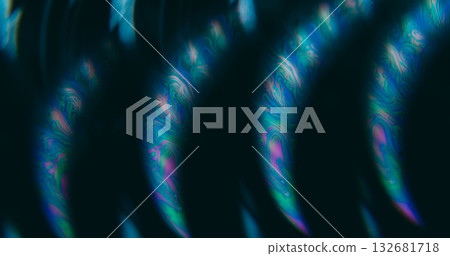 Defocused color fluid. Paint water. Purple blue green chemical neon bubble floating on abstract creative acrylic dark black art background. 132681718