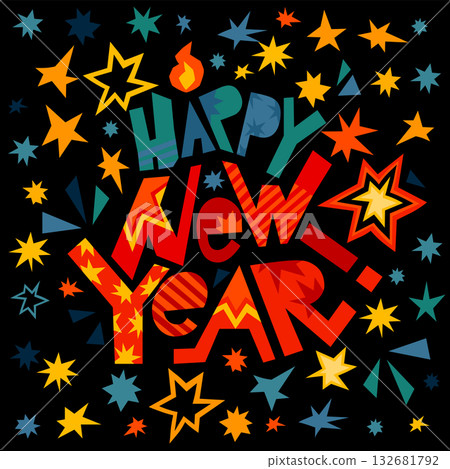Happy New Year Lettering Clipart Fire Horse Theme Happy New Year Lettering Clipart Fire Horse Theme 132681792