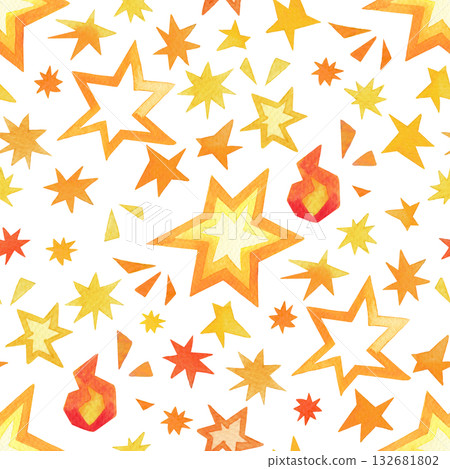 Fire Stars Seamless Pattern Watercolor Fire Stars Seamless Pattern Watercolor 132681802