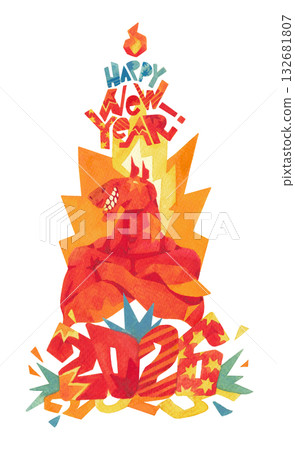 Fire Horse Bodybuilder Watercolor Illustration Fire Horse Bodybuilder Watercolor Illustration 132681807