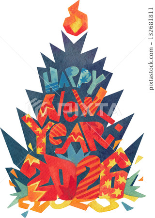 Happy New Year Watercolor Lettering Clipart 2026 Fire Horse Theme Happy New Year Watercolor Lettering Clipart 2026 Fire Horse Theme 132681811