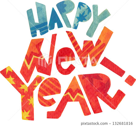 Happy New Year Watercolor Lettering Clipart Fire Horse Theme 132681816