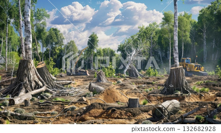 The Scene Includes A Once-Lush Forest Now Ravaged 132682928