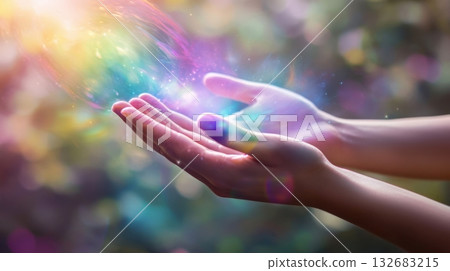 Hands are Holding Light Energy. Healing Concept 132683215