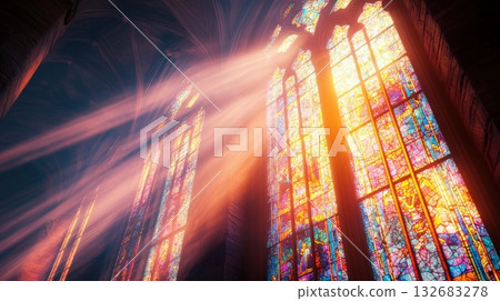 Stained glass in a whimsical, fantastic style 132683278