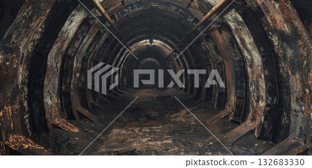 Underground Tunnel Construction. Subterranean Background 132683330