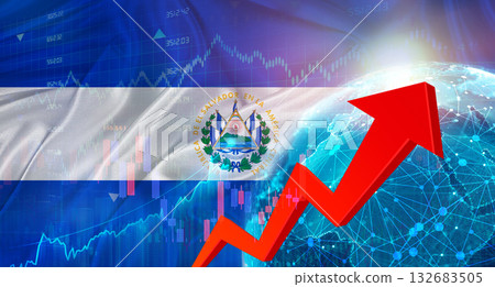 Global financial growth with El Salvador flag. Financial growth with El Salvador flag on economic background 132683505