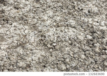 Cracked dry dirt flat surface, abstract texture, copy space background, retro pattern. Cracked dry dirt flat surface, abstract texture, copy space background, retro pattern. 132683690