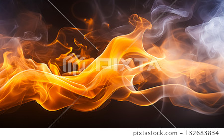 A fantastic effect background of flames and smoke / Graphic material that gives a sense of movement and heat 132683834