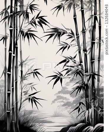 Bamboo forest ink painting background 132684048