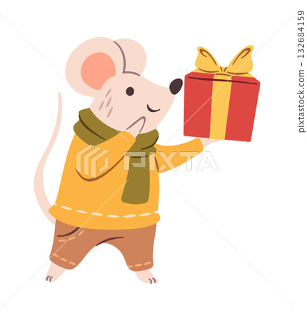 Cute Christmas mouse carrying gift Cute Christmas mouse carrying gift 132684159