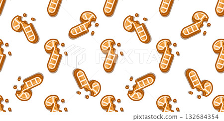 Seamless Bitten Gingerbread Candy Cane Pattern 132684354