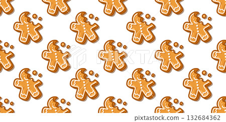 Seamless Bitten Gingerbread Man Pattern 132684362